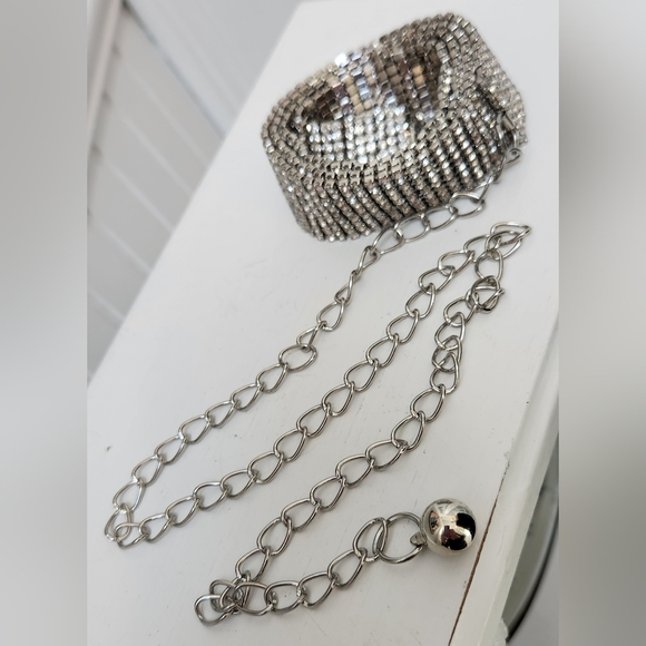 1990s Rhinestone Belt Adjustable Glitzy Vintage - Picture 3 of 6